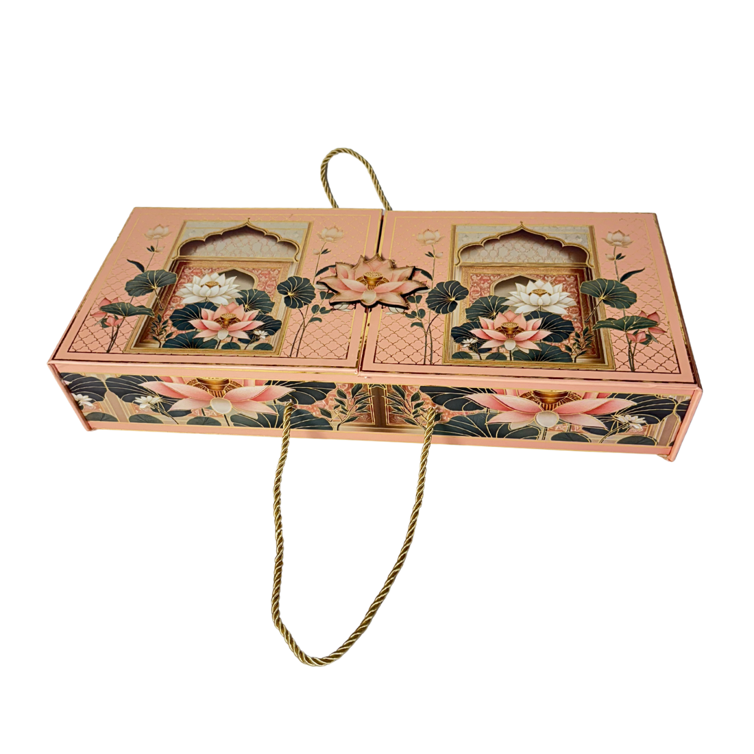 3 Jar Lotus Design Luxury MDF Gift Box with Glass Bottles 14x7x3