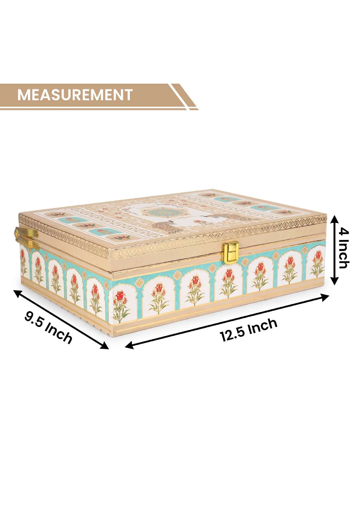 Premium 4 Jar Cream Mughal Floral Design Gift Box – 9 x 12 x 4 Inches