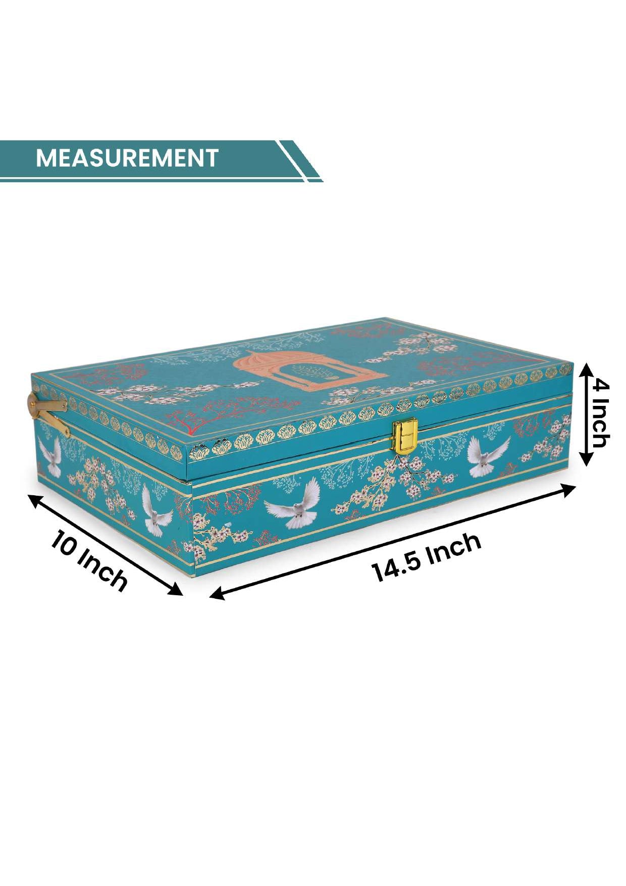 Premium 2 Tin 16 Cut Bird Teal MDF Gifting Box – 9 x 14 x 4 Inches