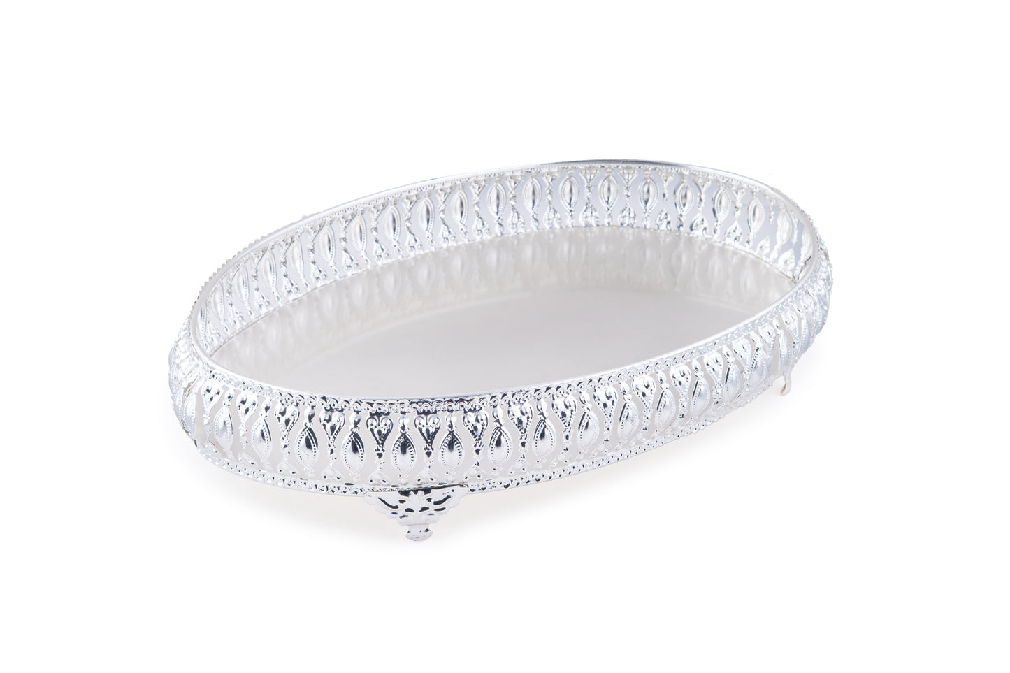 German Silver-Plated Oval Designer Tray 8x13x2.5