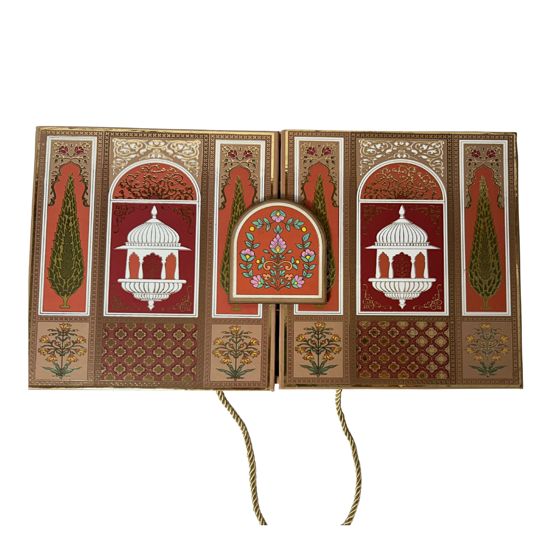 5 Jar Lotus Design Royal MDF Gift Box with Handle 17X7X3