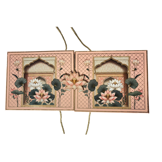 3 Jar Lotus Design Luxury MDF Gift Box with Glass Bottles 14x7x3