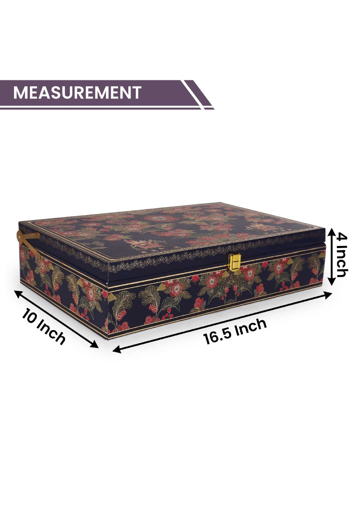 Premium 4 Jar 12 Cut Blue Hathi Floral MDF Gifting Box – 9 x 16 x 3 Inches