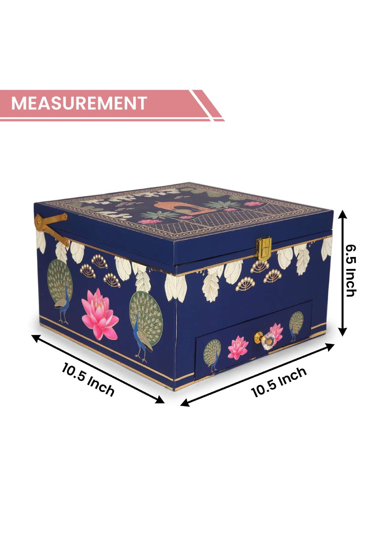 Premium 4 Jar 12 Cut Double Dacker Peacock Design Gift Box with Drawer – 10.5 x 10.5 x 6.5 Inches