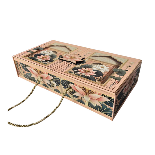 2 Jar Lotus Luxury MDF Gift Box with Glass Bottles 10X7x3