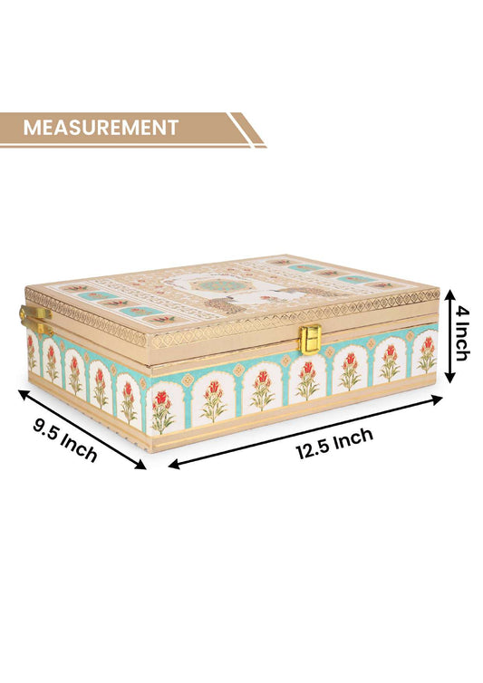 Premium 4 Jar Cream Mughal Floral Design Gift Box – 9 x 12 x 4 Inches