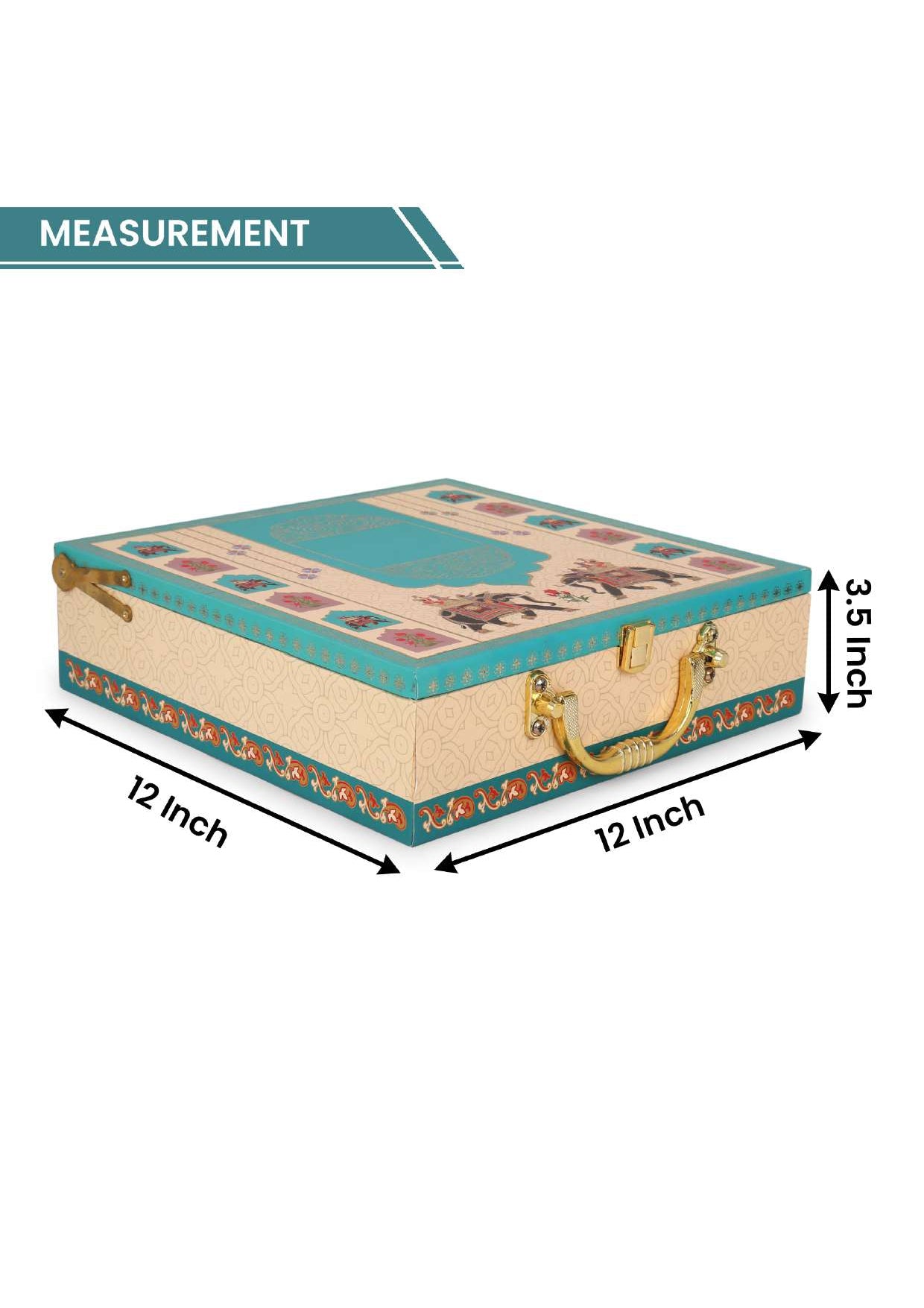Premium Turquoise Royal Design Gift Box with Handle – 12 x 12 x 3.5 Inches