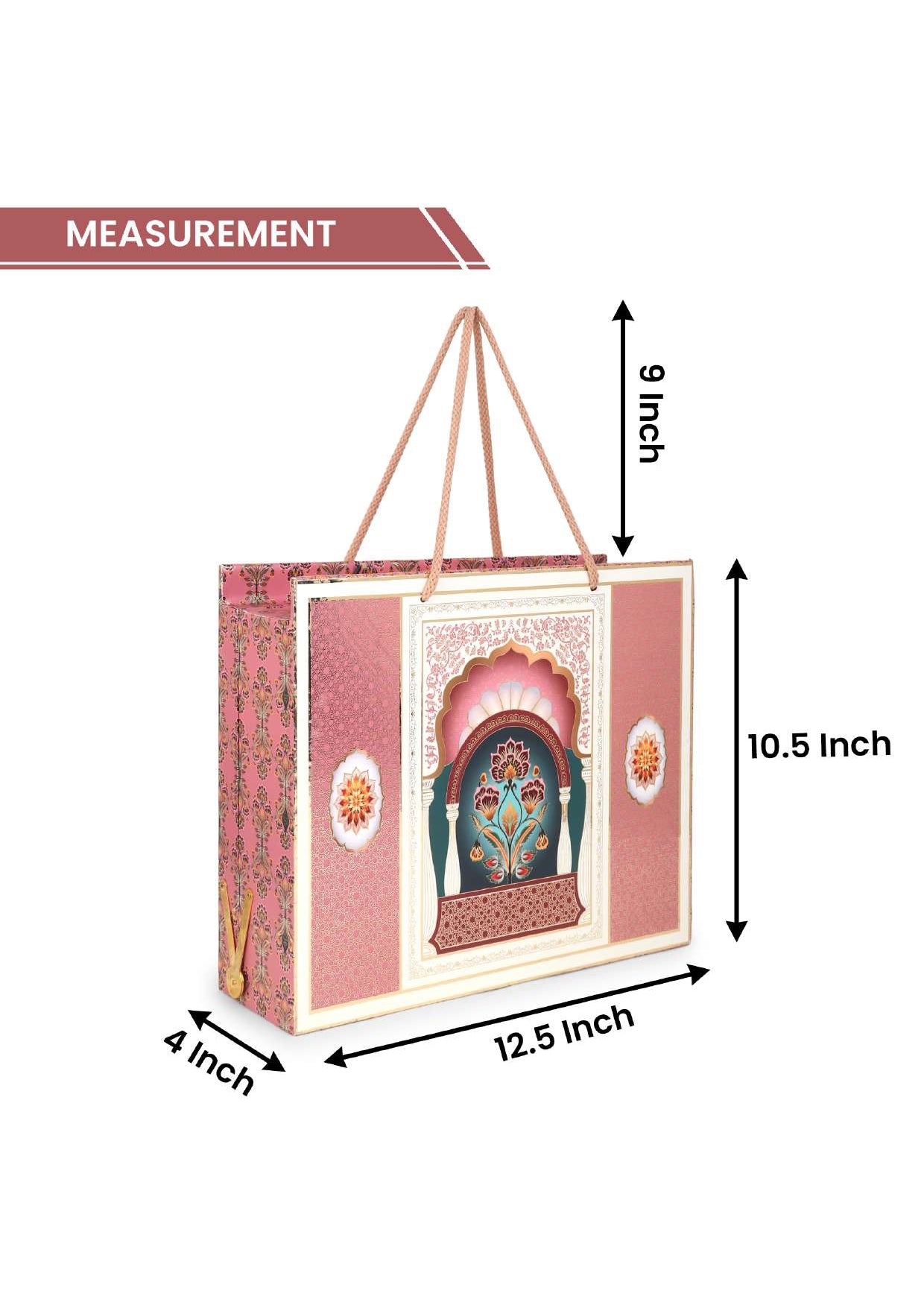 Premium 4 Jar Pink Royal Arch Design Gift Box with Handle – 9x12x4 Inches
