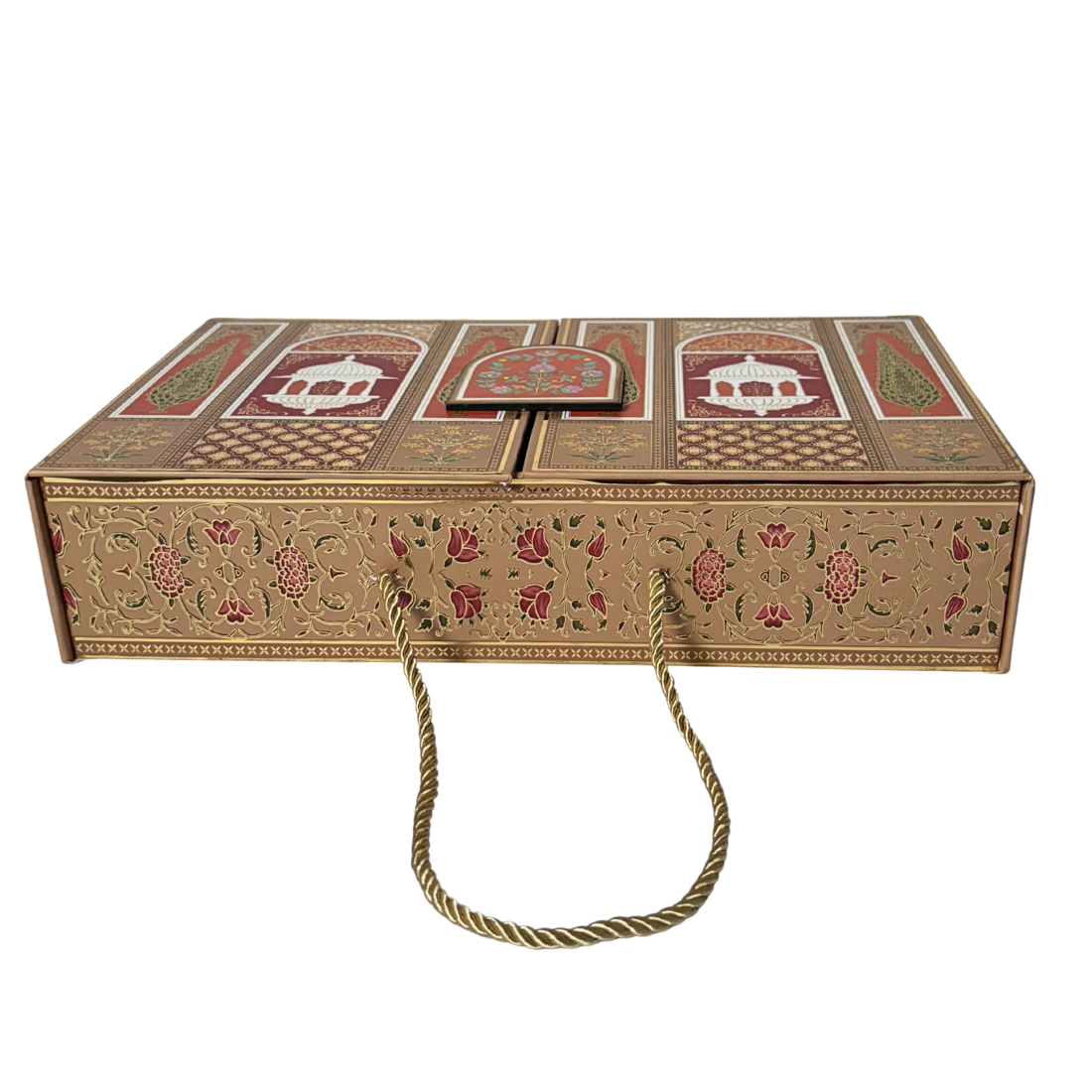 5 Jar Lotus Design Royal MDF Gift Box with Handle 17X7X3