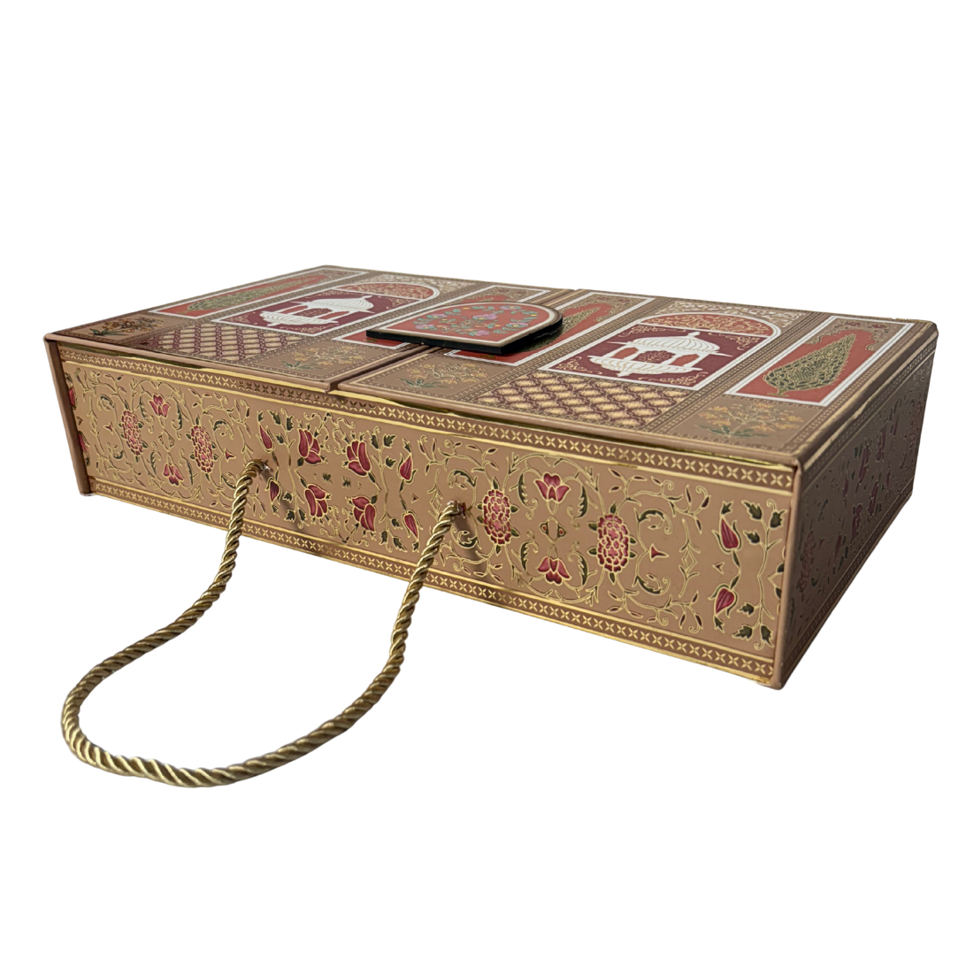 5 Jar Lotus Design Royal MDF Gift Box with Handle 17X7X3