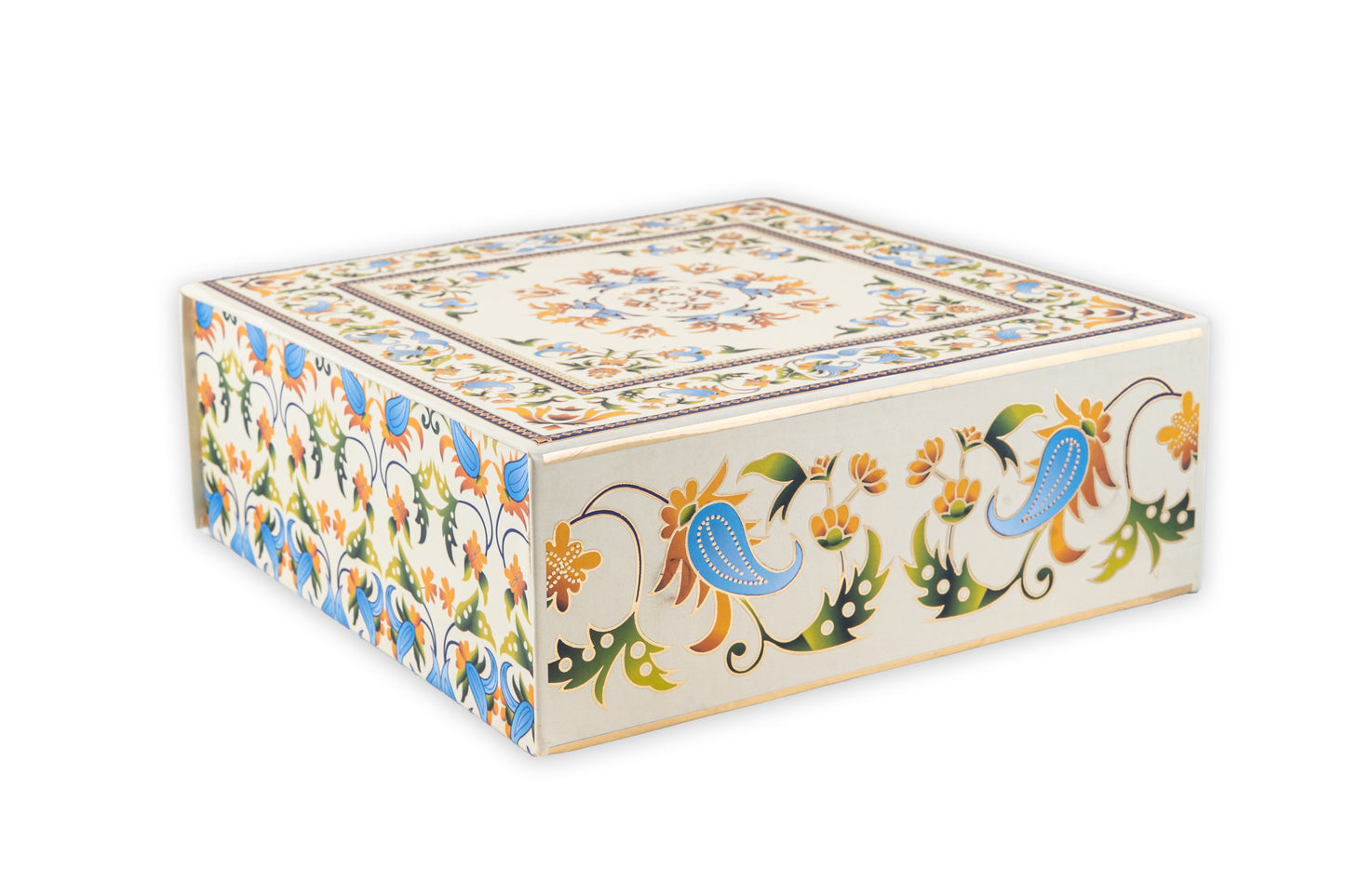 2 Jar 8 Cut Marble Design Gift Box with Compartments 9.5x9.5x3.5