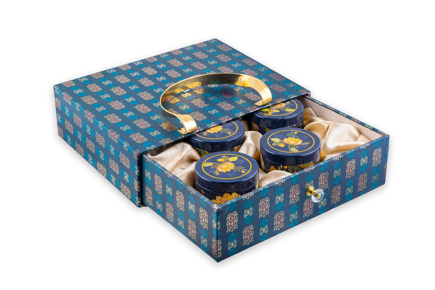 4 Tin Blue Print Drawer Box 12x10x3.5