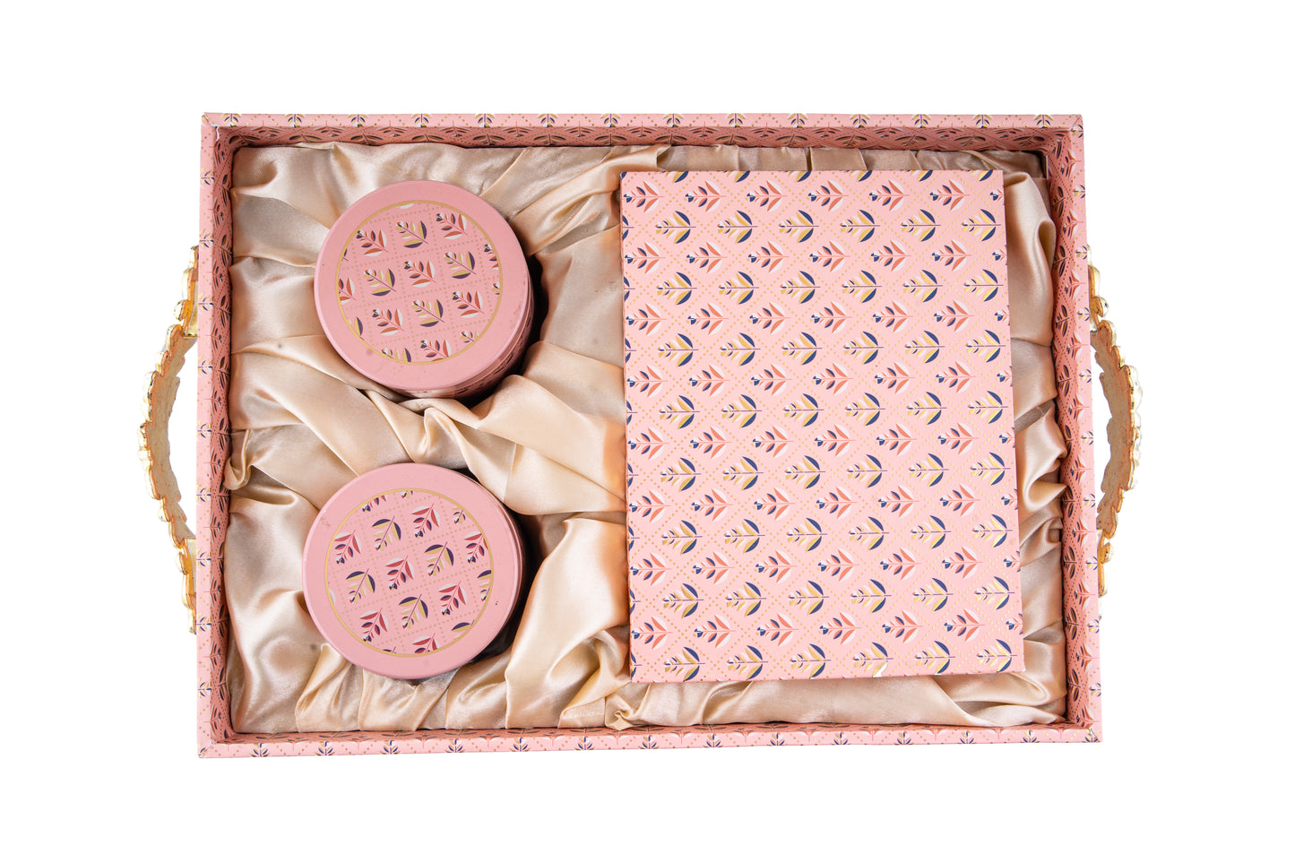 Premium Pink Floral Gift Box with 2 Tin 16 Cut Jars & Box Gold Handle- 12x18 x3 Inches