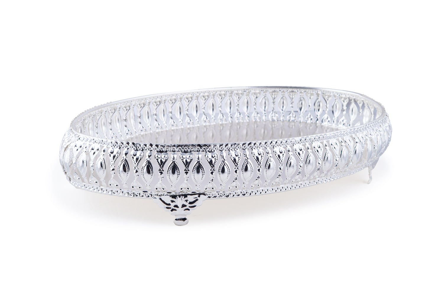 German Silver-Plated Oval Designer Tray 8x13x2.5