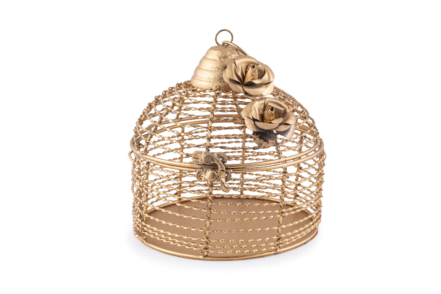 Golden Round Metal gift Basket- 7 x 5 Inches