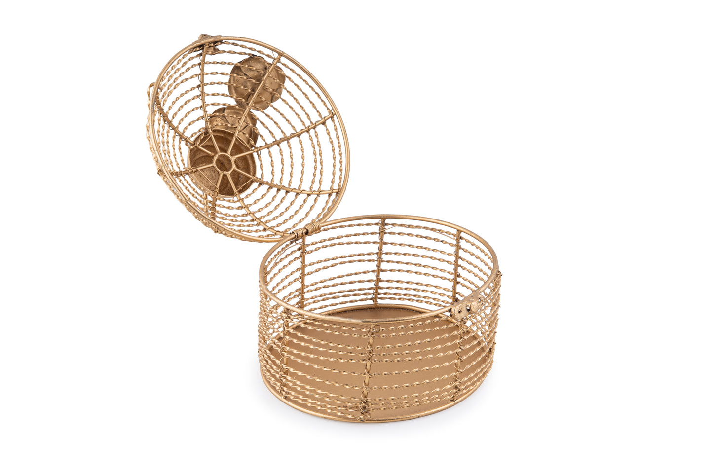 Golden Round Metal gift Basket- 7 x 5 Inches