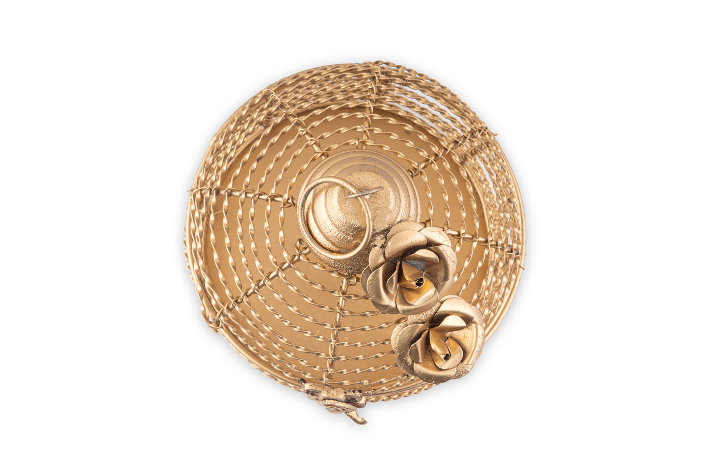 Golden Round Metal gift Basket- 7 x 5 Inches