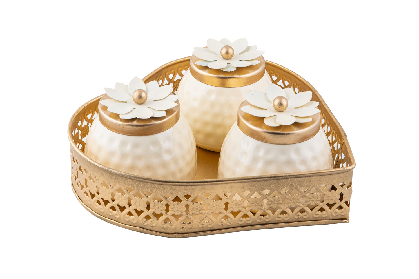 Golden Floral 3-Jar Set with Tray 9x9x2