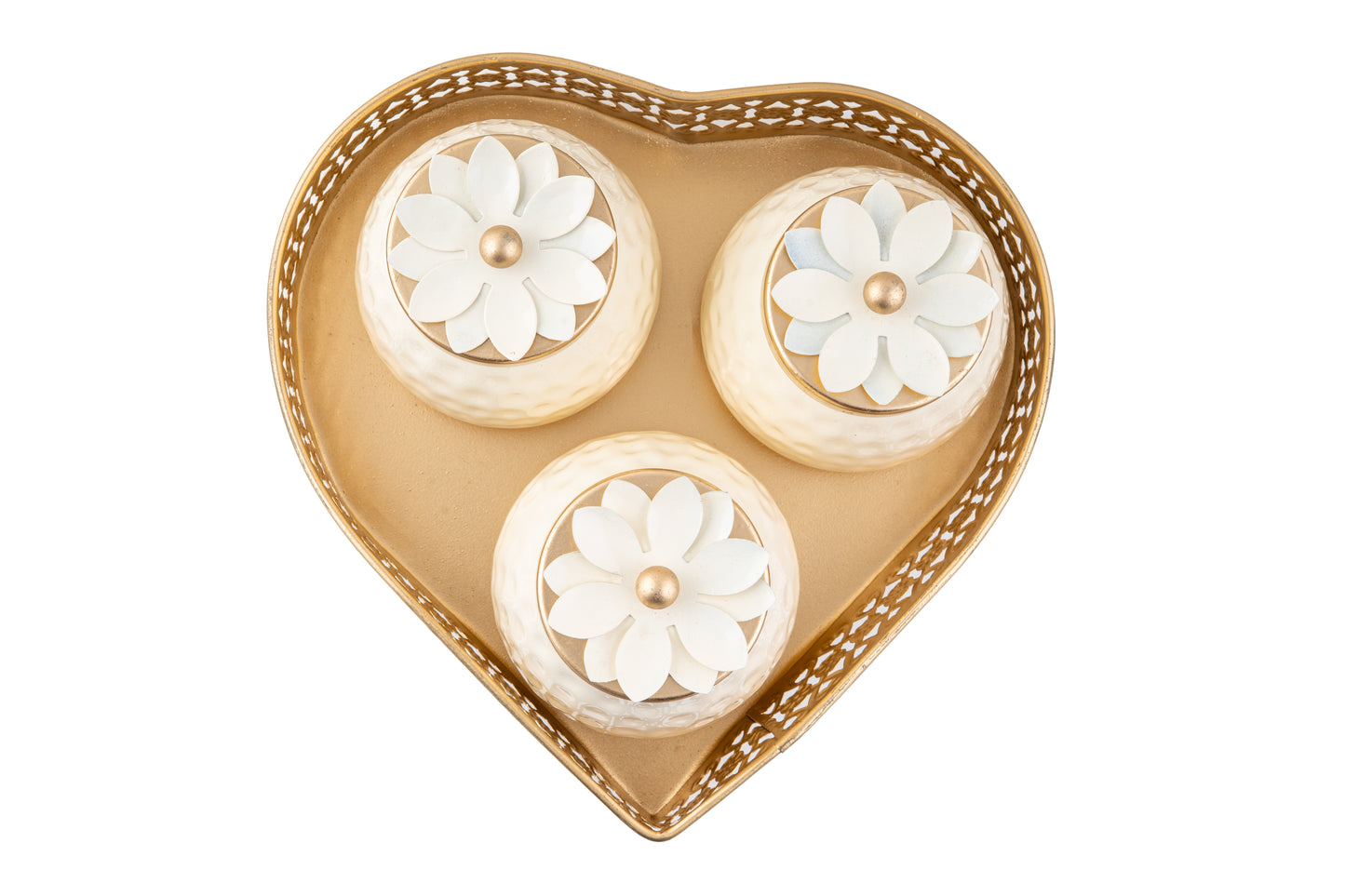 Golden Floral 3-Jar Set with Tray 9x9x2