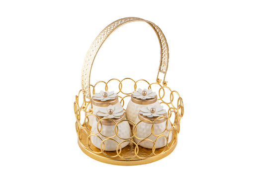 Premium Golden Mesh Round Basket 10 x 10 x 4 Inches