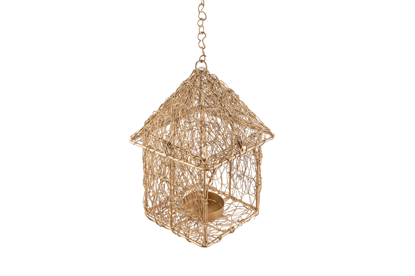 Golden Wire House Hanging Candle Holder- 7 x 5 Inches