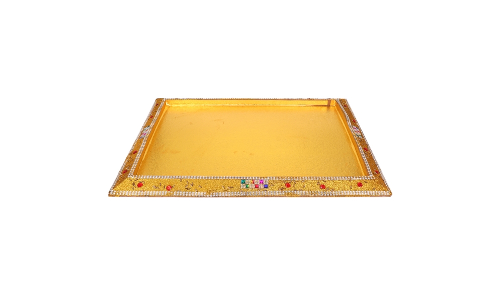 Golden Decorative Gifting Tray – Embellished Dry Fruit and Sweets Platter by Hi Fashion