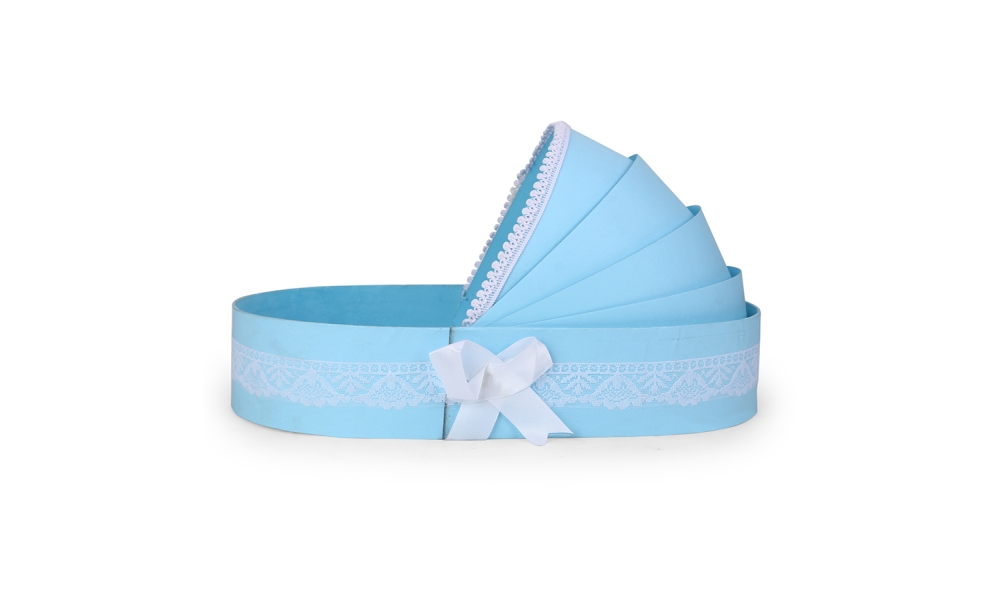 Blue Baby Cradle Gift Basket – Elegant Newborn Hamper Tray by Hi Fashion - Image 4