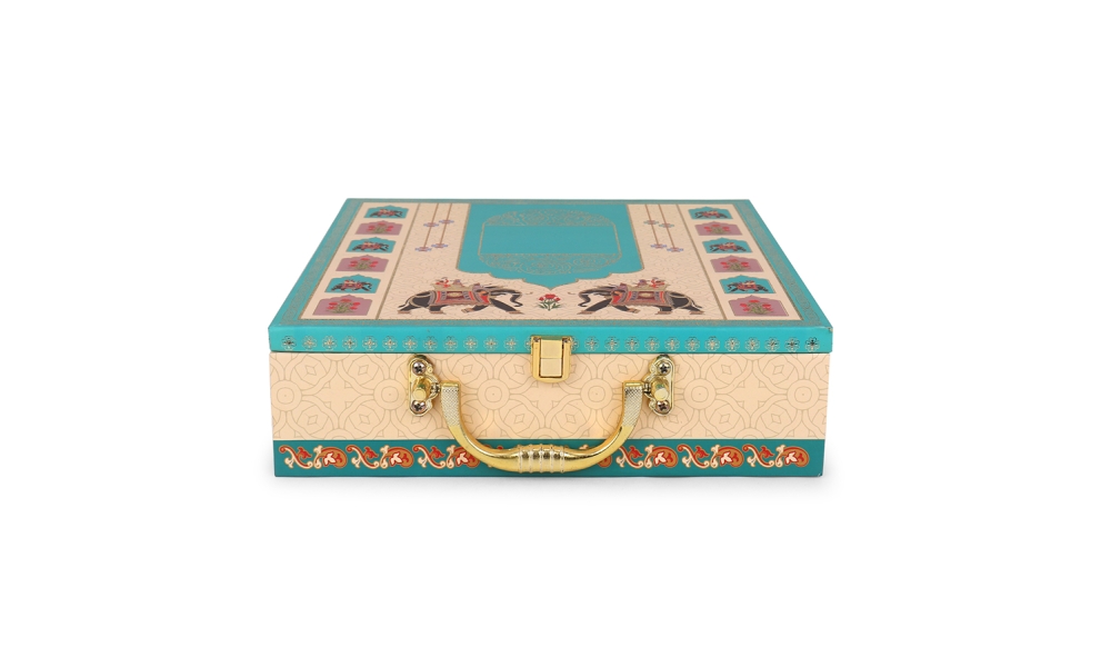 Elegant Beige & Teal Dry Fruit Gift Box – 8 Partition MDF Box by Hi Fashion - Image 7