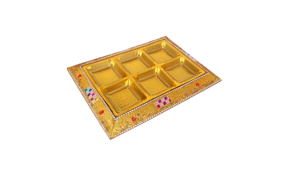 Royal Golden 6-Section Dry Fruit Tray – Decorative Festive Platter by Hi Fashion - Image 2