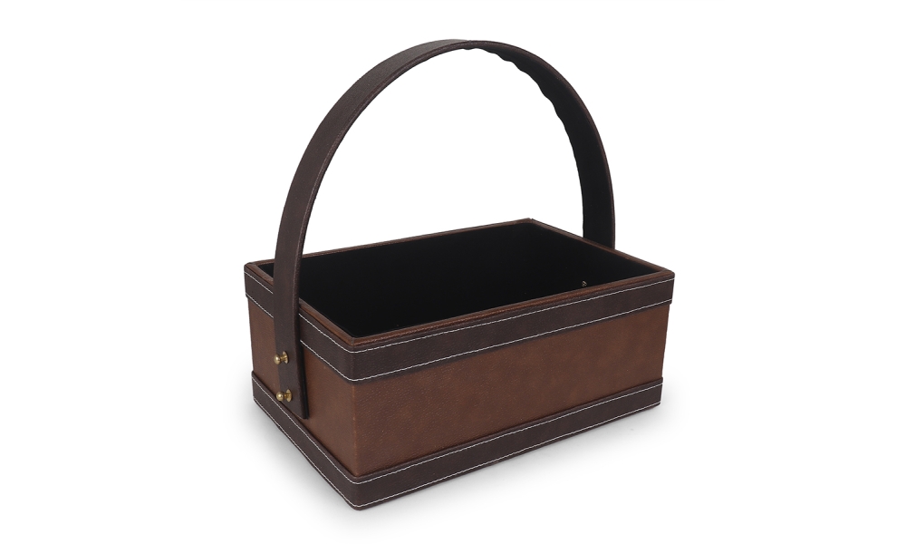 Luxurious Brown MDF Hamper Basket with Handle – Premium Gifting Tray by Hi Fashion - Image 3