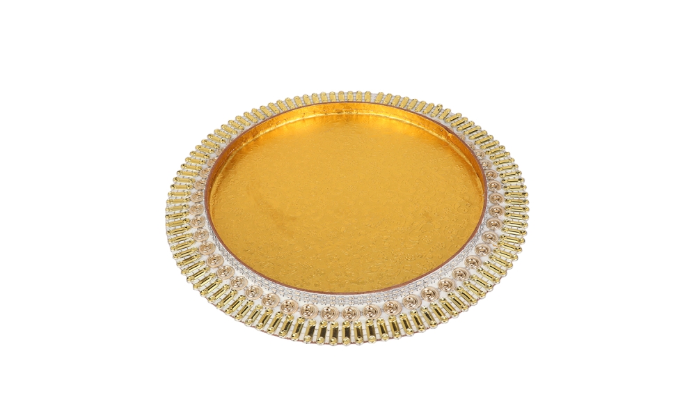Round Decorative Golden Tray with Beaded Border – Elegant Gifting Platter - Image 3