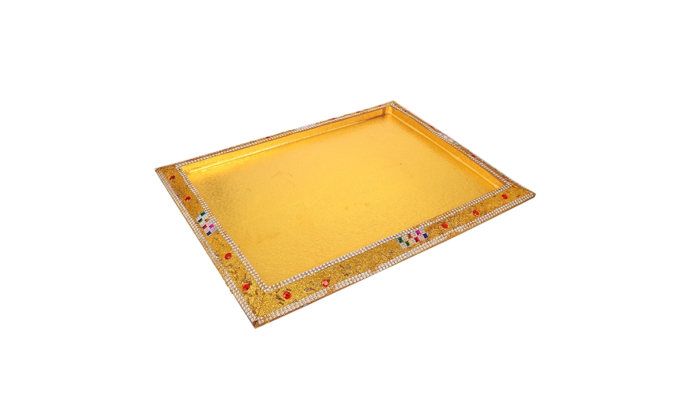 Golden Decorative Gifting Tray – Embellished Dry Fruit and Sweets Platter by Hi Fashion - Image 2
