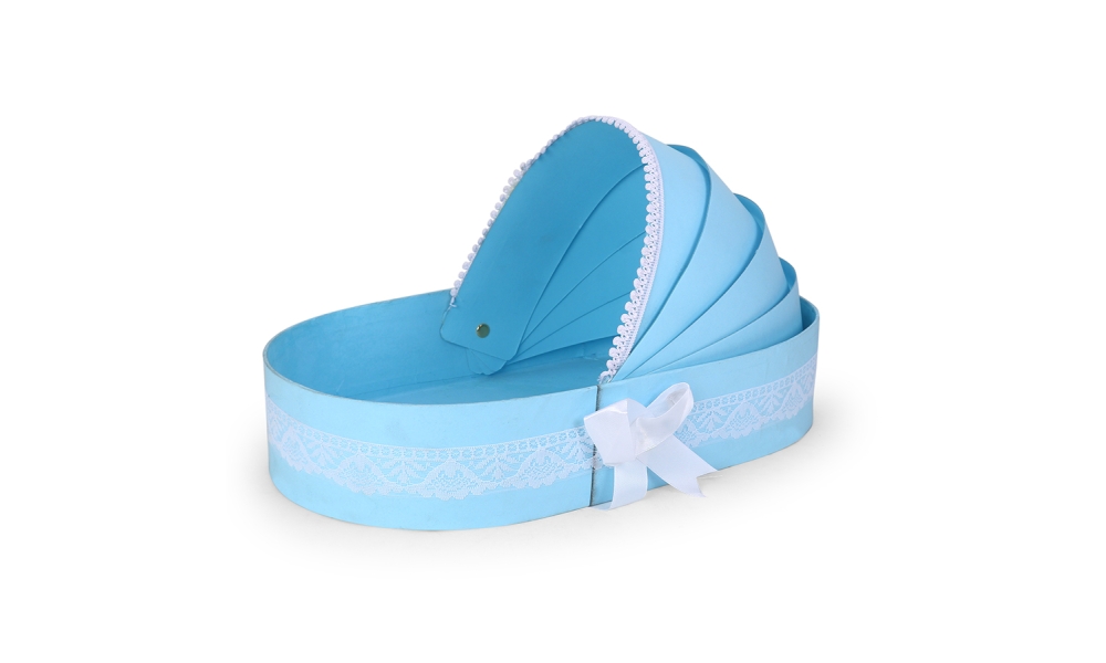 Blue Baby Cradle Gift Basket – Elegant Newborn Hamper Tray by Hi Fashion