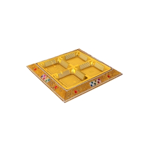 Square Royal Dry Fruit Tray with 4 Golden Compartments – Embellished Gift Platter by Hi Fashion - Image 2