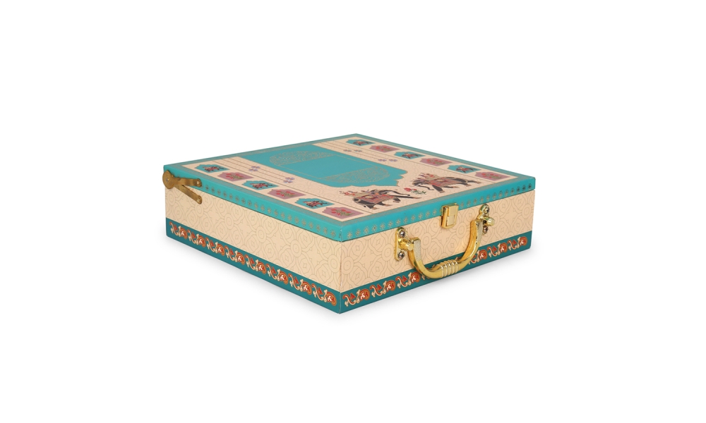 Elegant Beige & Teal Dry Fruit Gift Box – 8 Partition MDF Box by Hi Fashion - Image 2
