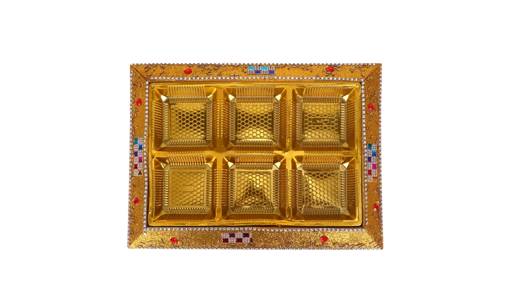 Royal Golden 6-Section Dry Fruit Tray – Decorative Festive Platter by Hi Fashion