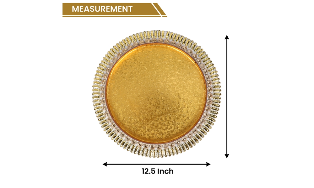 Round Decorative Golden Tray with Beaded Border – Elegant Gifting Platter - Image 2