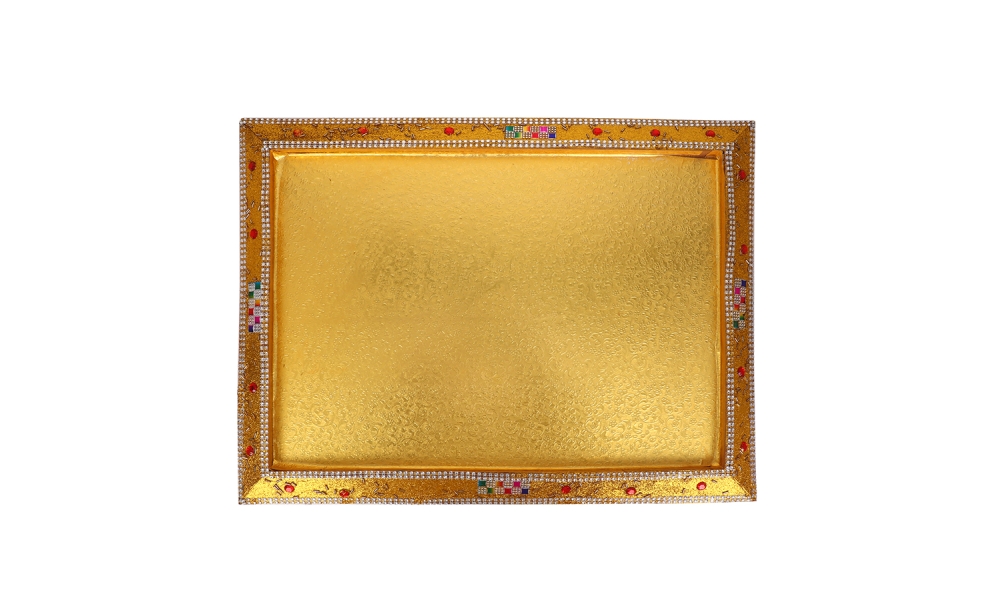 Golden Decorative Gifting Tray – Embellished Dry Fruit and Sweets Platter by Hi Fashion - Image 3