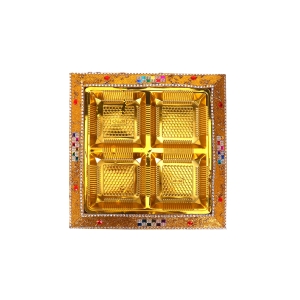 Square Royal Dry Fruit Tray with 4 Golden Compartments – Embellished Gift Platter by Hi Fashion - Image 3