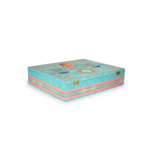 Aqua Blue MDF Dry Fruit Gift Box with Golden Partitions – 7 Section Hamper by Hi Fashion - Image 7