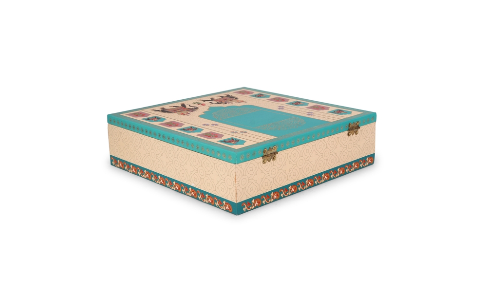 Elegant Beige & Teal Dry Fruit Gift Box – 8 Partition MDF Box by Hi Fashion - Image 3