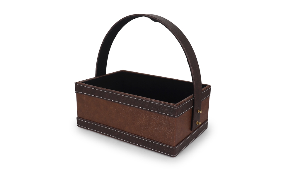 Luxurious Brown MDF Hamper Basket with Handle – Premium Gifting Tray by Hi Fashion