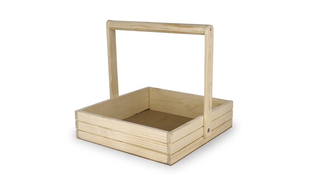 Square Wooden Basket Tray with Handle By Hi Fashion