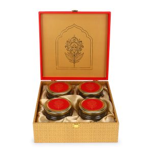 Elegant Golden MDF Gift Box with 4 Red-Lid Jars – Premium Festive & Corporate Hamper by Hi Fashion - Image 2