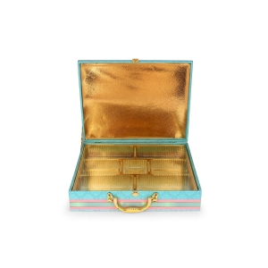 Aqua Blue MDF Dry Fruit Gift Box with Golden Partitions – 7 Section Hamper by Hi Fashion - Image 2