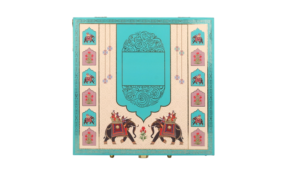 Elegant Beige & Teal Dry Fruit Gift Box – 8 Partition MDF Box by Hi Fashion - Image 4