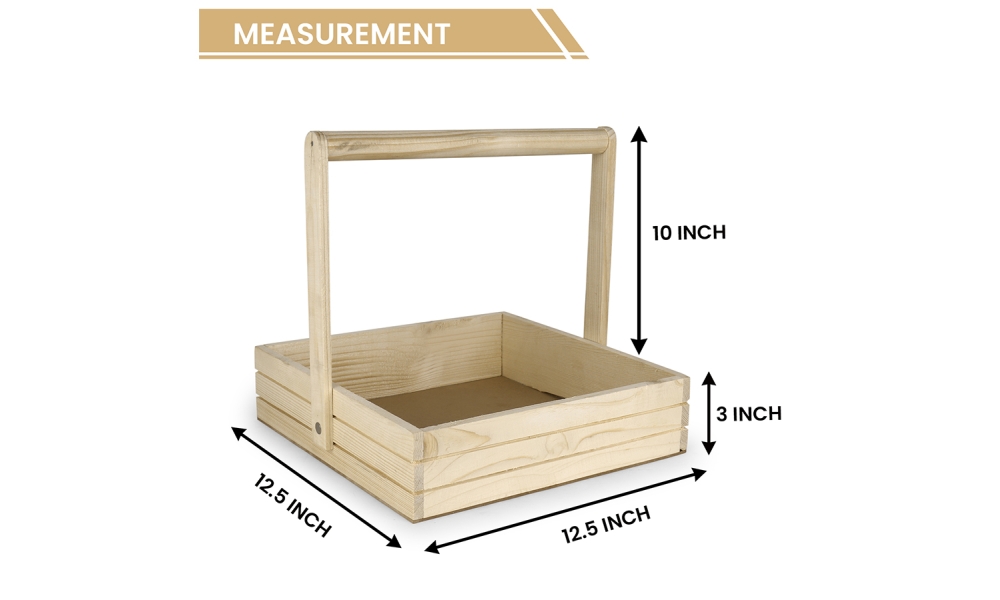 Square Wooden Basket Tray with Handle By Hi Fashion - Image 2