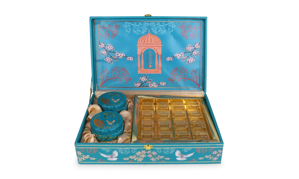 Royal Blue Gifting Box with 2 Jars & 16-Cavity Tray – Luxury Hamper by Hi Fashion