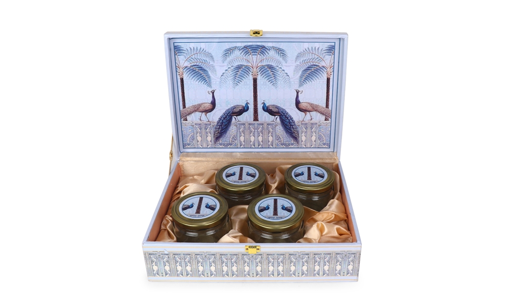 Peacock Jar Gift Box – 4 Designer Jars with Regal Print by Hi Fashion