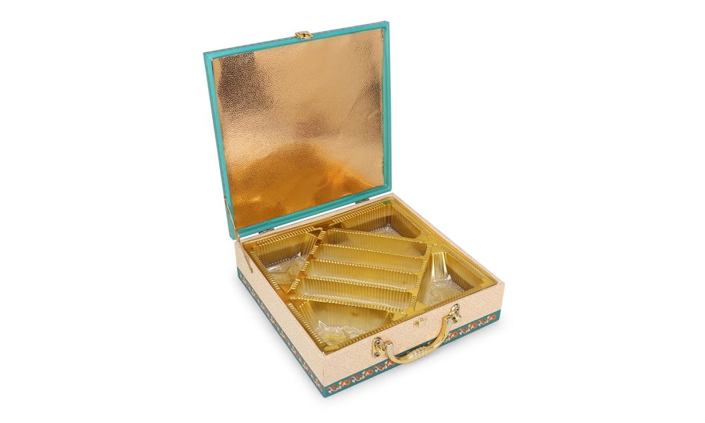 Elegant Beige & Teal Dry Fruit Gift Box – 8 Partition MDF Box by Hi Fashion